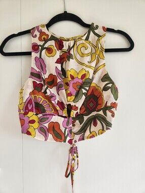 MISA Los Angeles XS Floral Crop Top Tie Front Sleeveless NWT